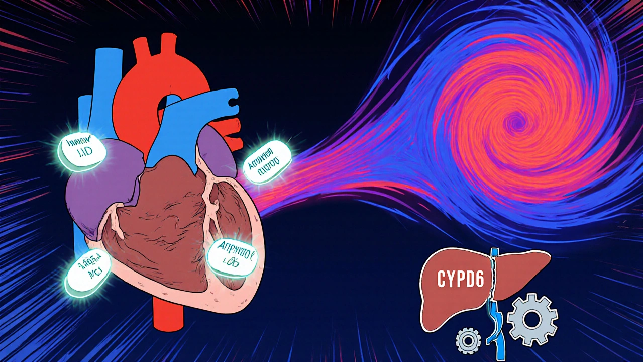 Illustration of heart, liver, and alcohol vapor showing combined effects on blood pressure.