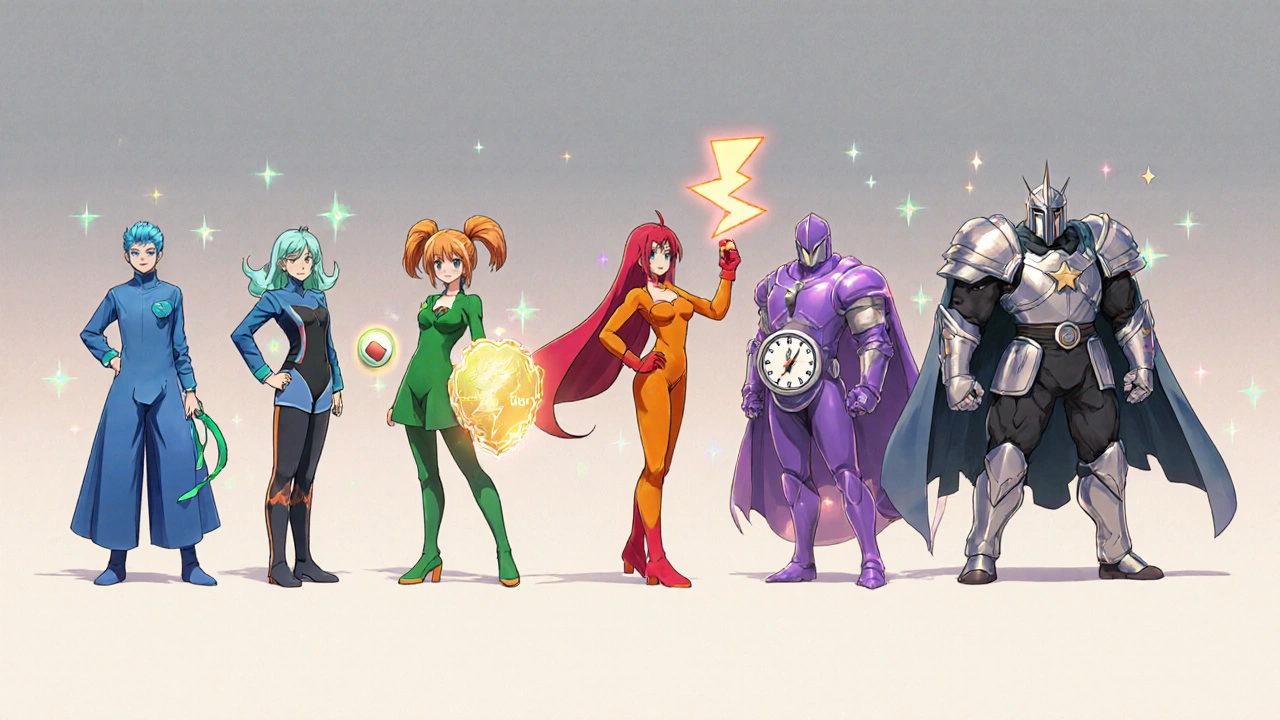 Six anime characters each representing a different diuretic drug.