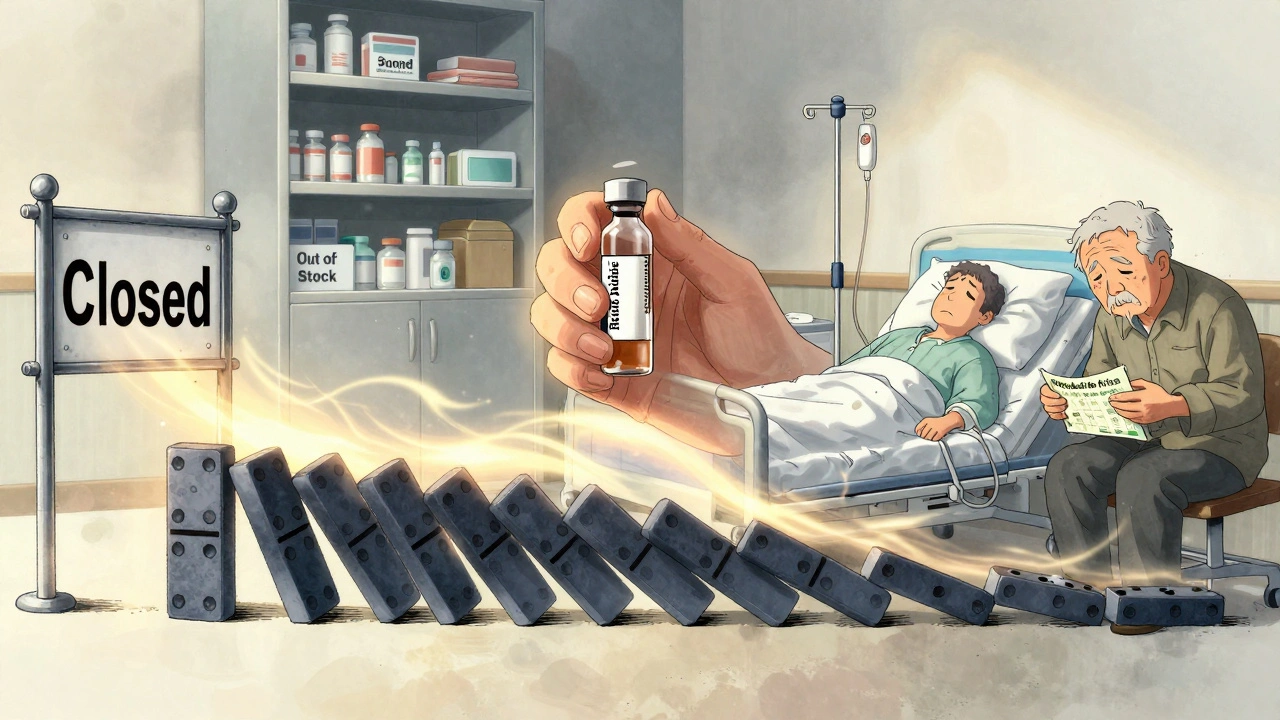 Domino effect from closed factory to patient holding empty insulin vial