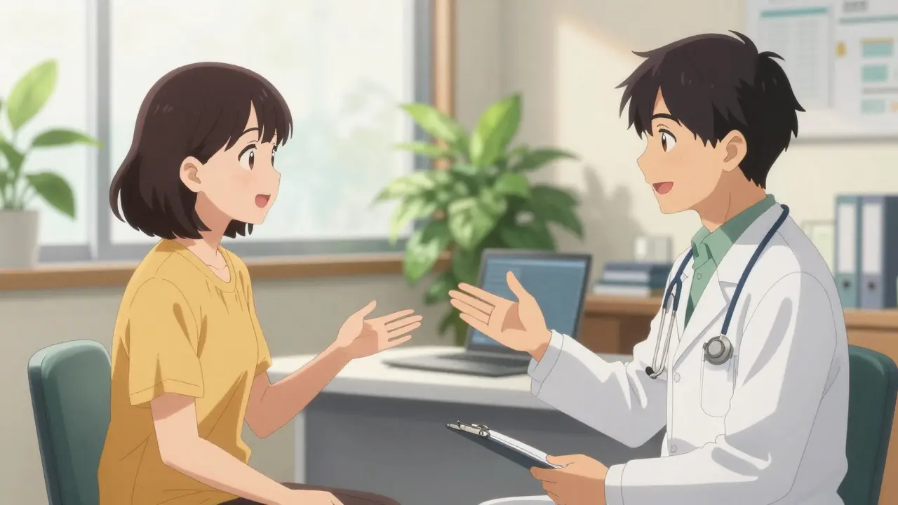 Patient and doctor having a positive conversation in an office.
