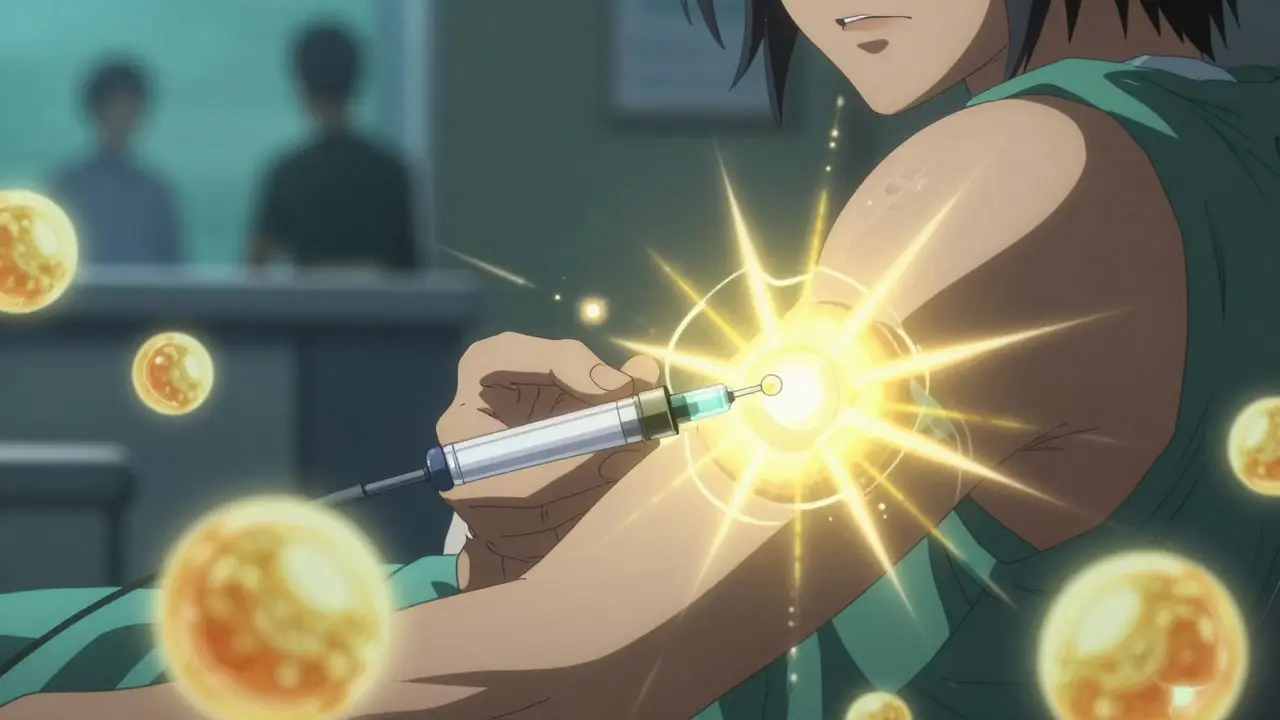 Patient receives growth factor injection with healing aura