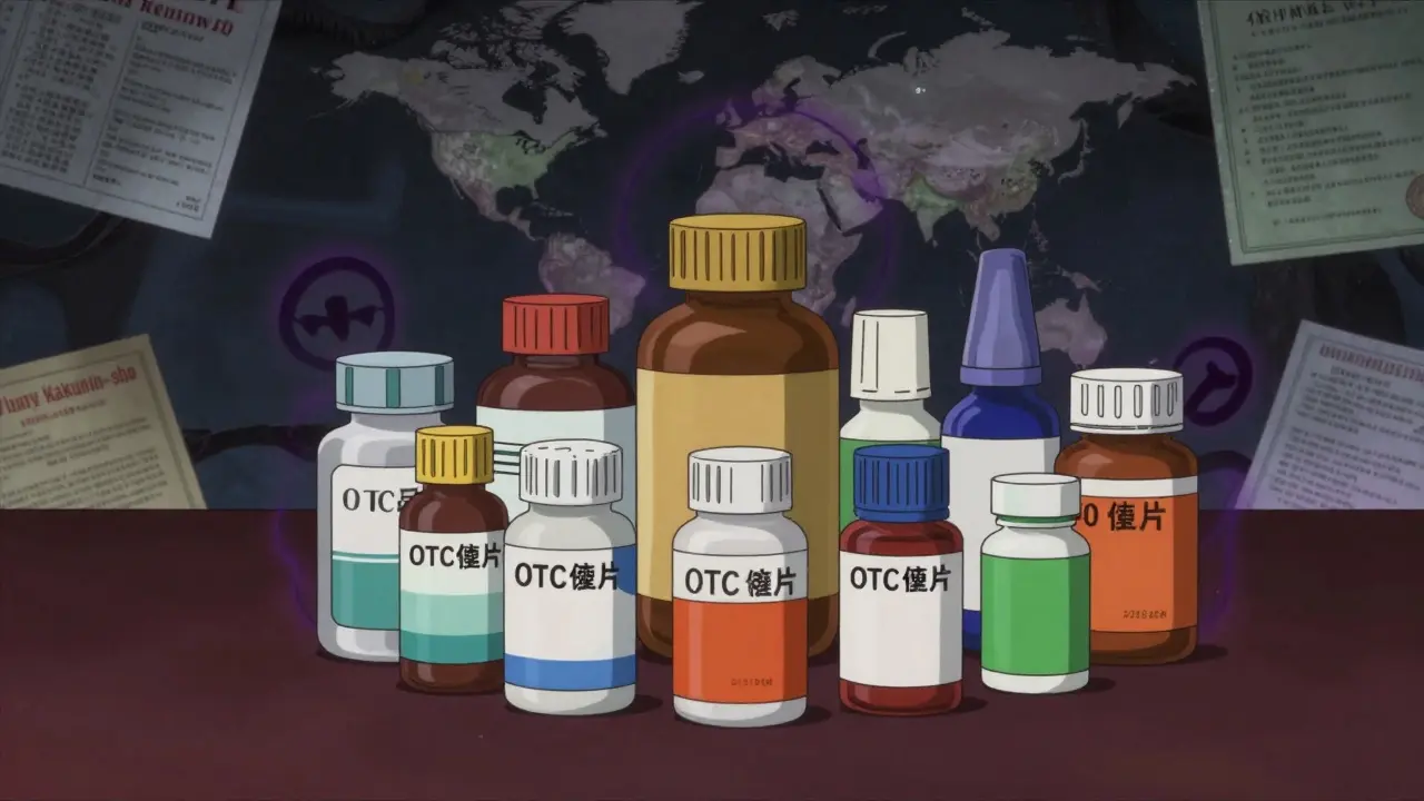 Common OTC medications depicted as dangerous items with dark auras in an anime style.